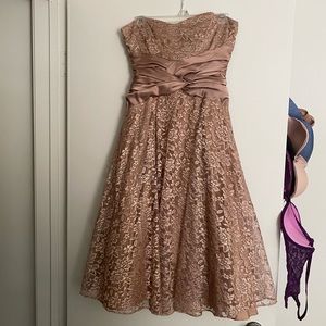 Beige knee length strapless formal dress size 6